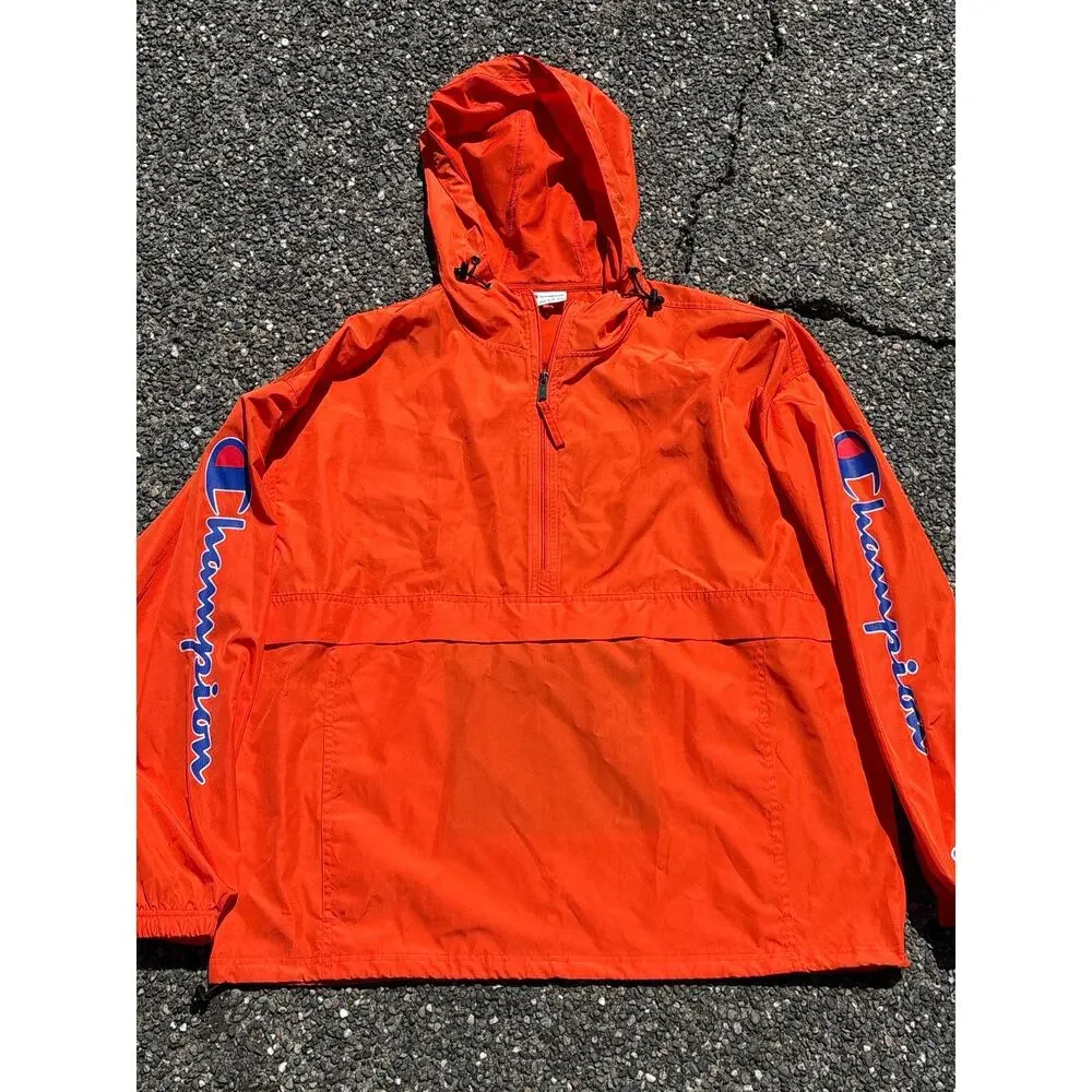Champion Orange Lightweight half zip packable windbreaker jacket running XL
